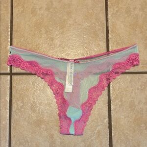 Victoria's Secret Pink Lace-Trim Thong with Mint Mesh
